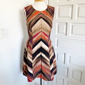 Calvin Klein Fit & Flare Scuba Dress Size 8 Earth Tones Brown Orange Tan Purple